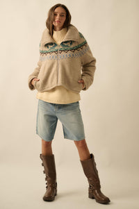 Shetland Skies Faire Isle Zip-Up Sweater Jacket - ShopPromesa