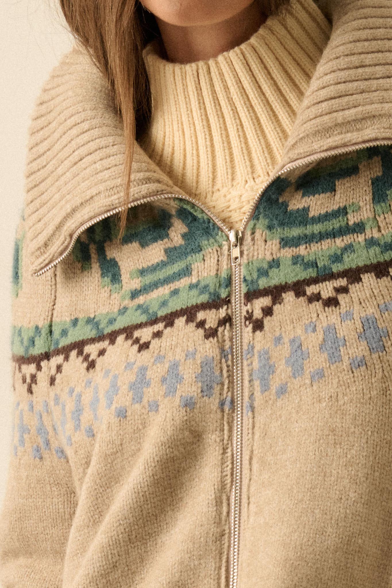 Shetland Skies Faire Isle Zip-Up Sweater Jacket - ShopPromesa