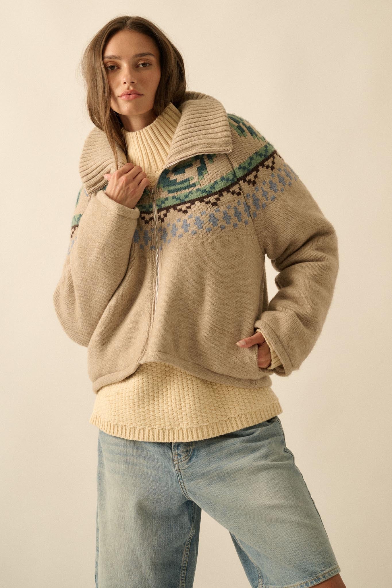 Shetland Skies Faire Isle Zip-Up Sweater Jacket - ShopPromesa