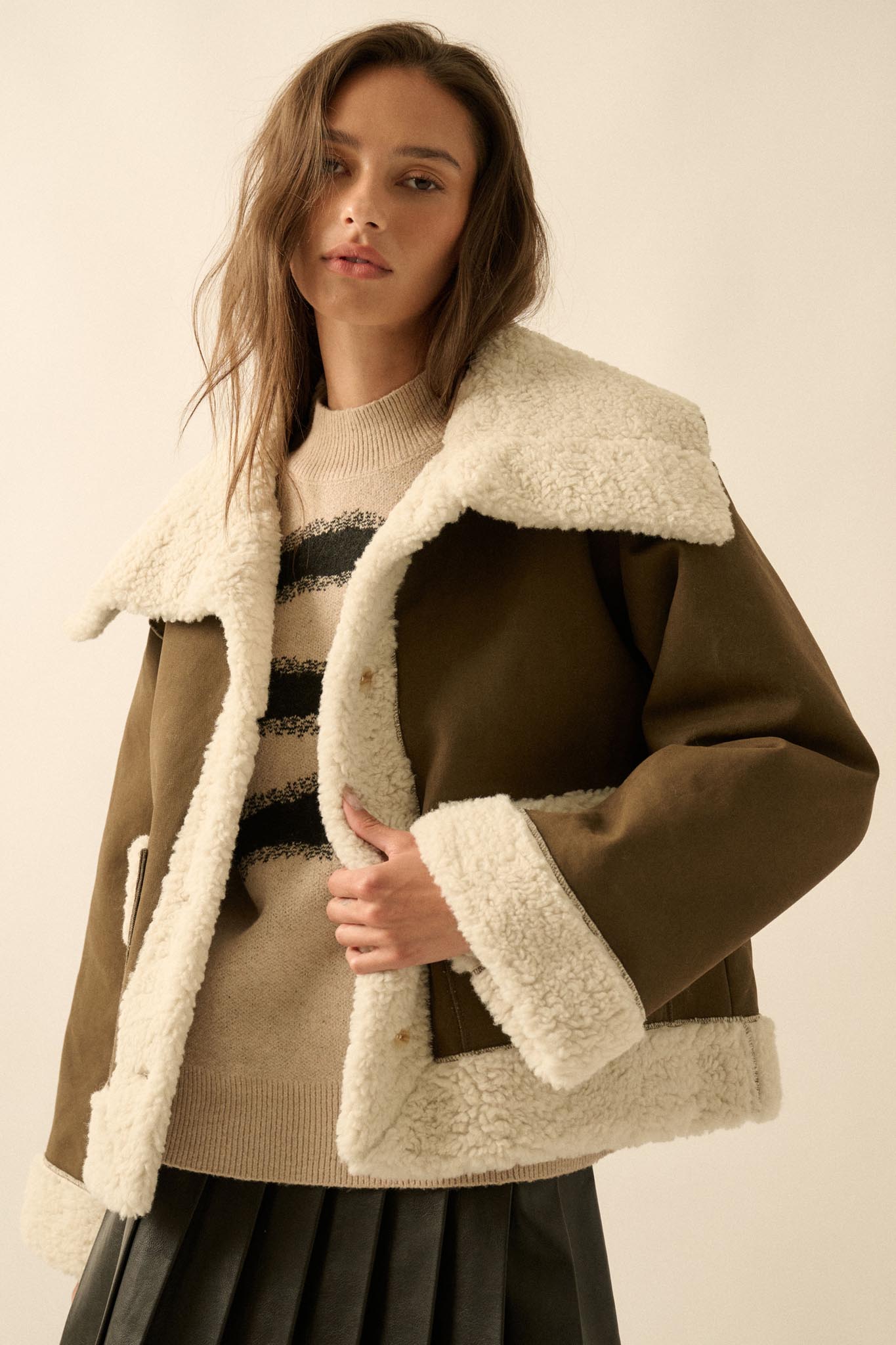 Cedar Creek Faux Shearling Oversize-Collar Jacket - ShopPromesa