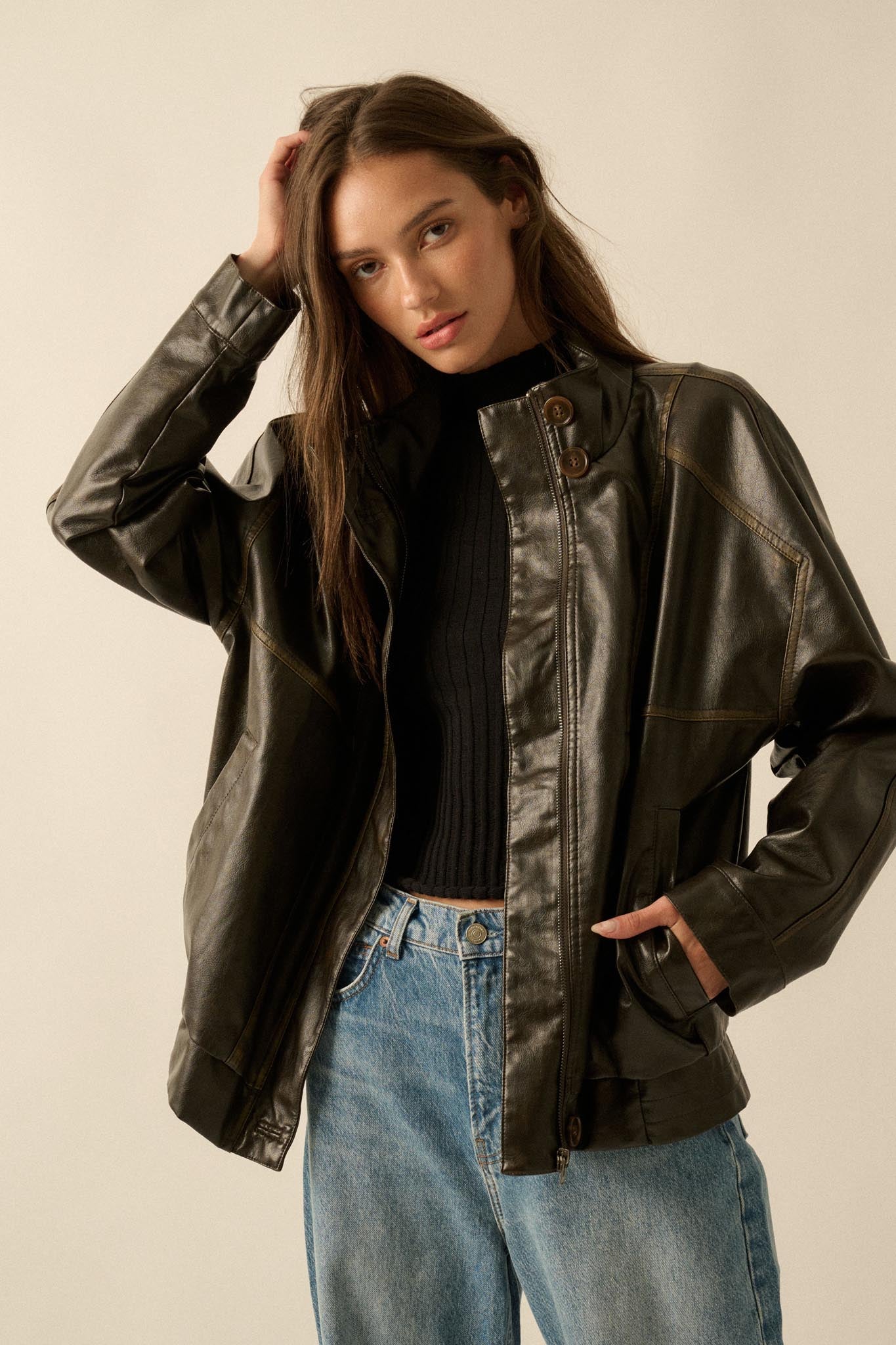 Soul Rider Vegan Leather Oversize Jacket - ShopPromesa