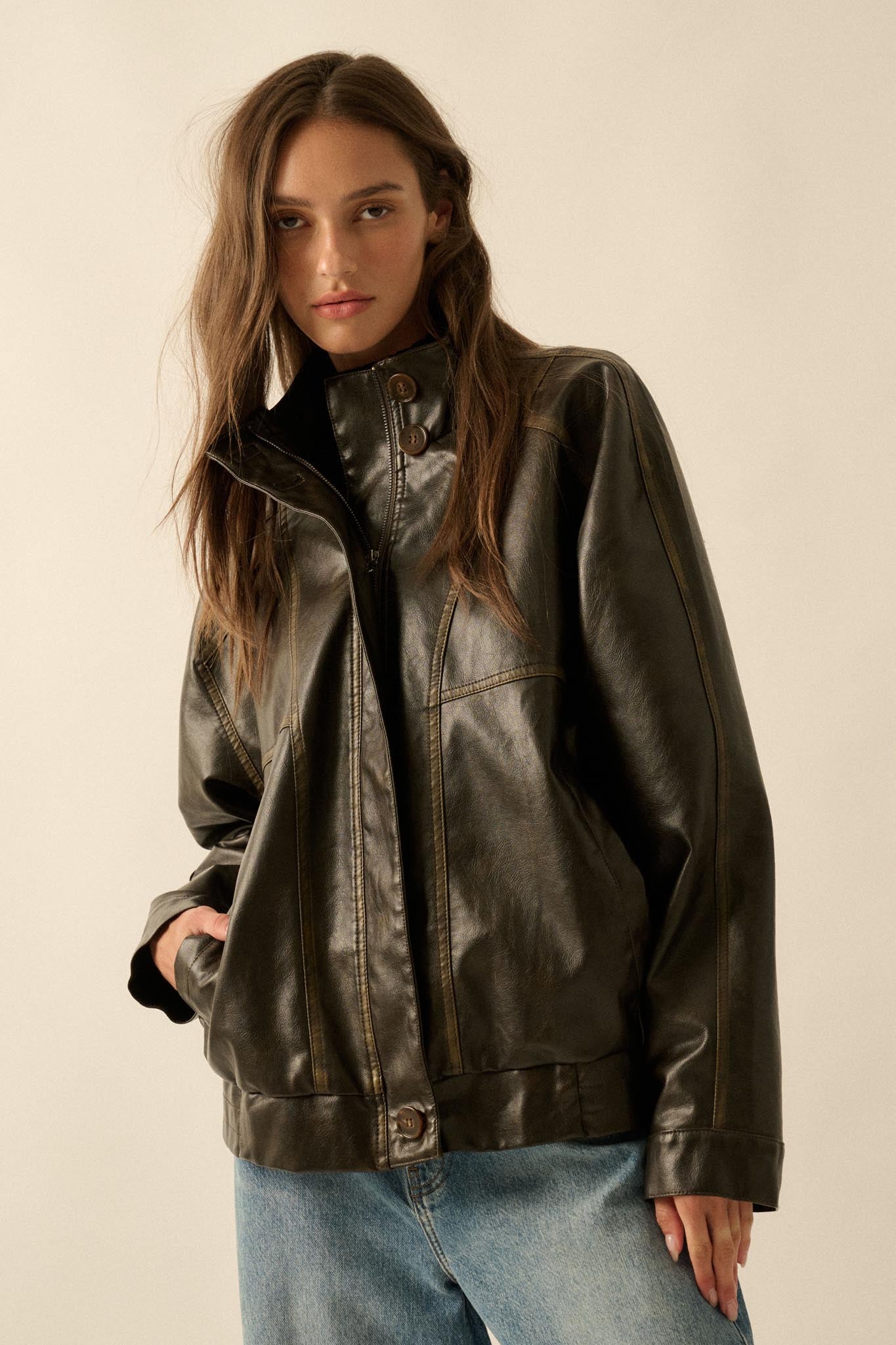 Soul Rider Vegan Leather Oversize Jacket - ShopPromesa