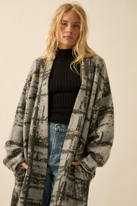 Square One Plaid Jacquard-Knit Duster Cardigan - ShopPromesa