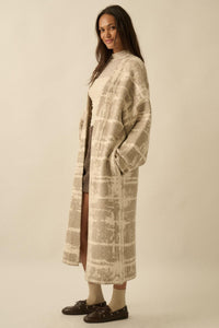 Square One Plaid Jacquard-Knit Duster Cardigan - ShopPromesa