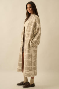 Square One Plaid Jacquard-Knit Duster Cardigan - ShopPromesa