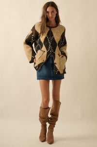 Cross Country Fuzzy-Knit Argyle Pocket Cardigan - ShopPromesa