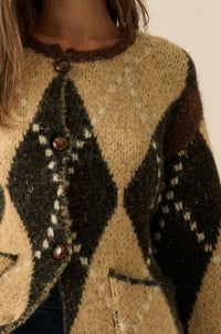Cross Country Fuzzy-Knit Argyle Pocket Cardigan - ShopPromesa