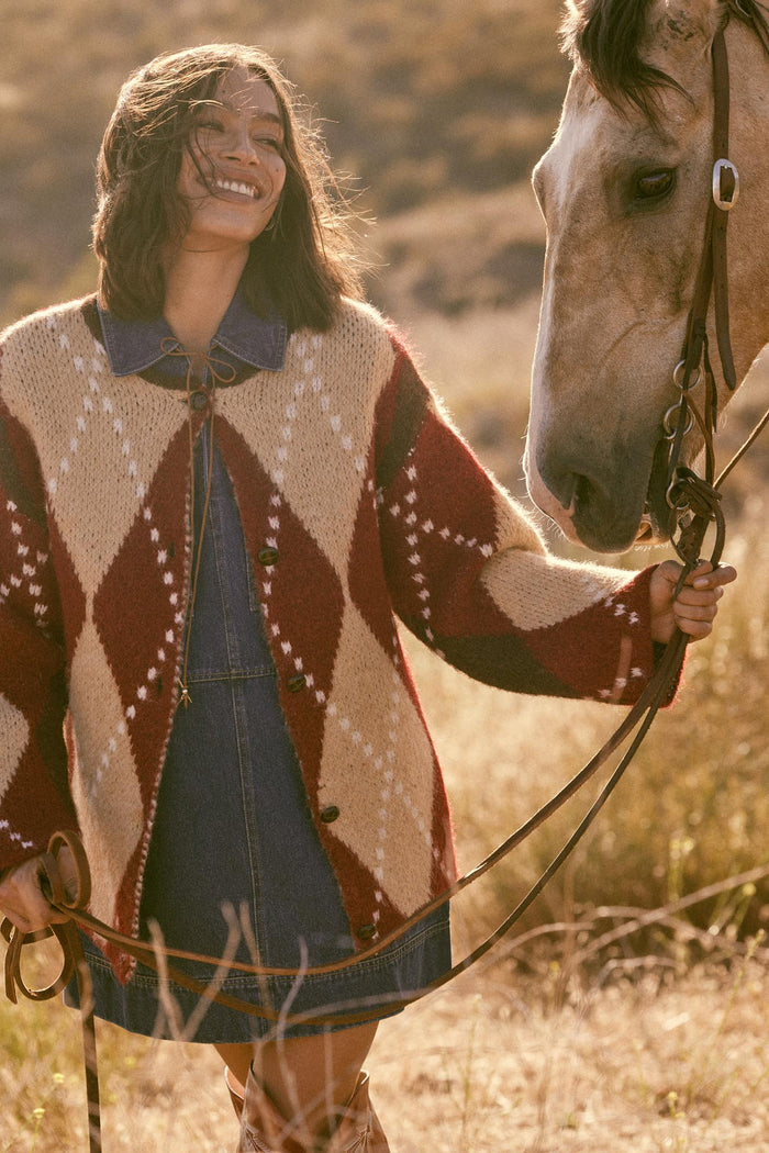 Cross Country Fuzzy-Knit Argyle Pocket Cardigan - ShopPromesa