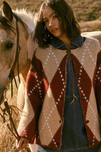 Cross Country Fuzzy-Knit Argyle Pocket Cardigan - ShopPromesa