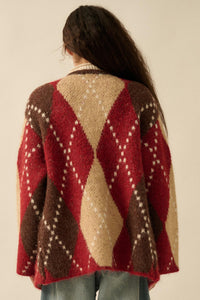 Cross Country Fuzzy-Knit Argyle Pocket Cardigan - ShopPromesa
