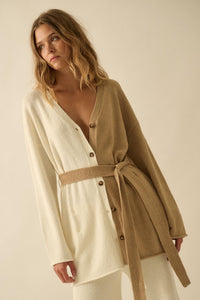 Promise the Label Colorblock Belted Cardigan - ShopPromesa