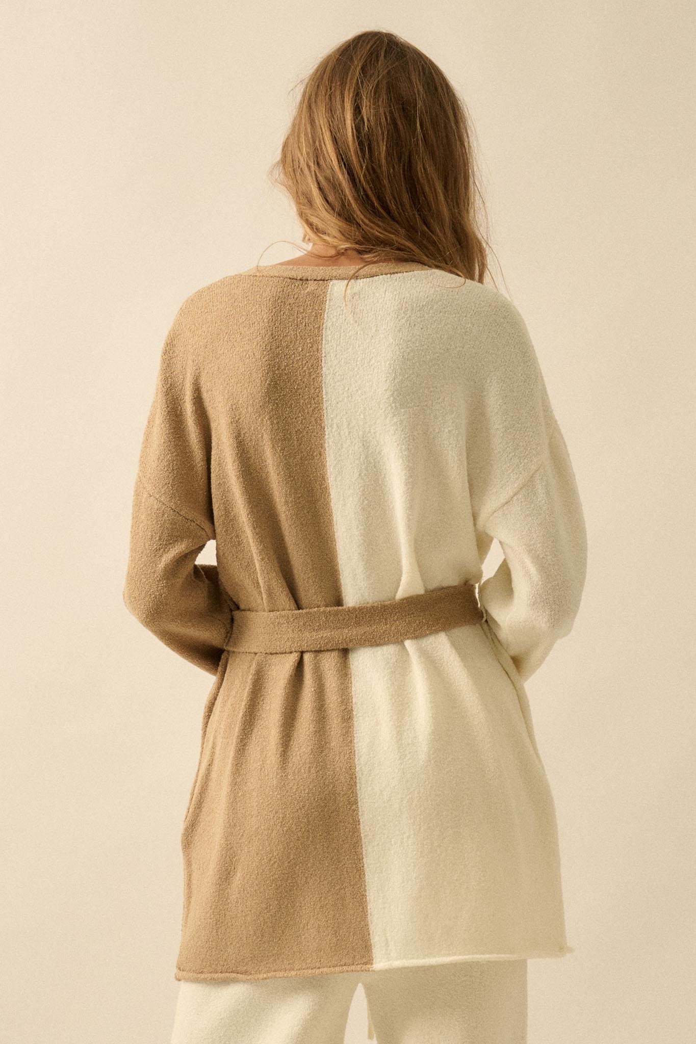 Promise the Label Colorblock Belted Cardigan - ShopPromesa