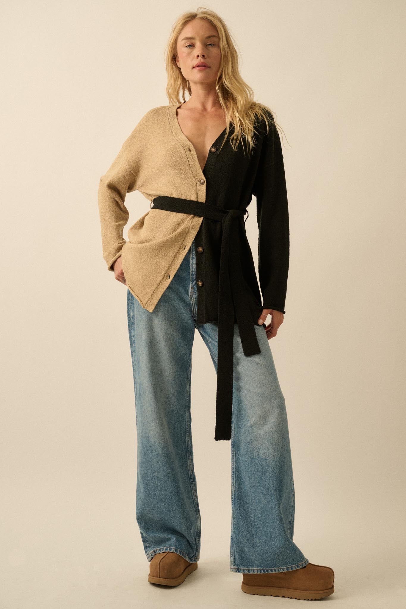 Promise the Label Colorblock Belted Cardigan - ShopPromesa