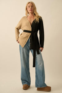 Promise the Label Colorblock Belted Cardigan - ShopPromesa
