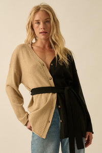 Promise the Label Colorblock Belted Cardigan - ShopPromesa