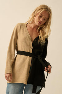 Promise the Label Colorblock Belted Cardigan - ShopPromesa