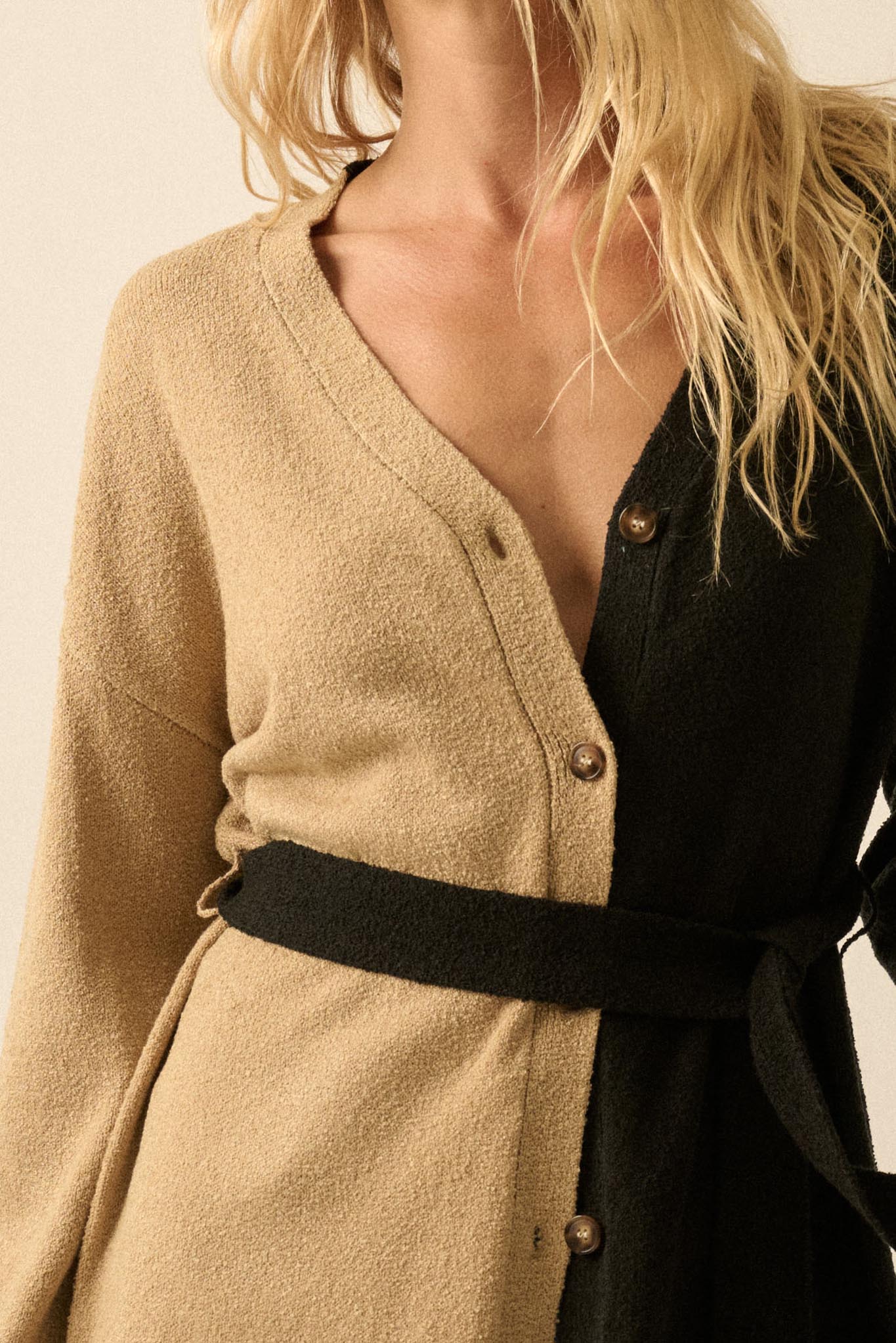 Promise the Label Colorblock Belted Cardigan - ShopPromesa