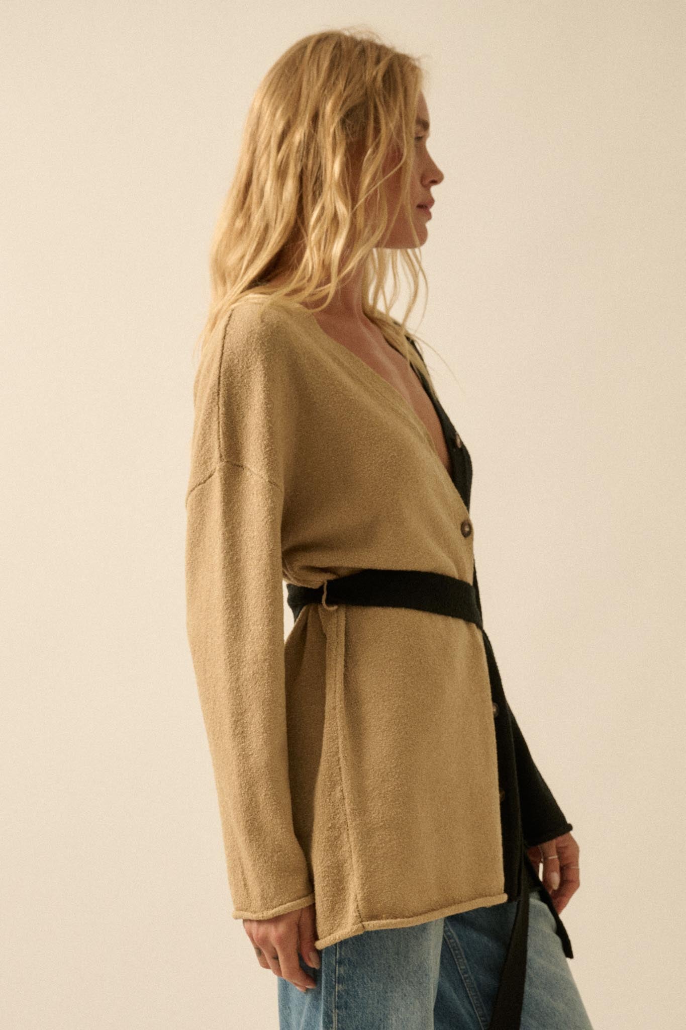 Promise the Label Colorblock Belted Cardigan - ShopPromesa