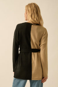 Promise the Label Colorblock Belted Cardigan - ShopPromesa