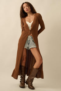 Away We Go Pointelle Rib-Knit Duster Cardigan - ShopPromesa