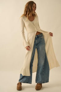 Away We Go Pointelle Rib-Knit Duster Cardigan - ShopPromesa