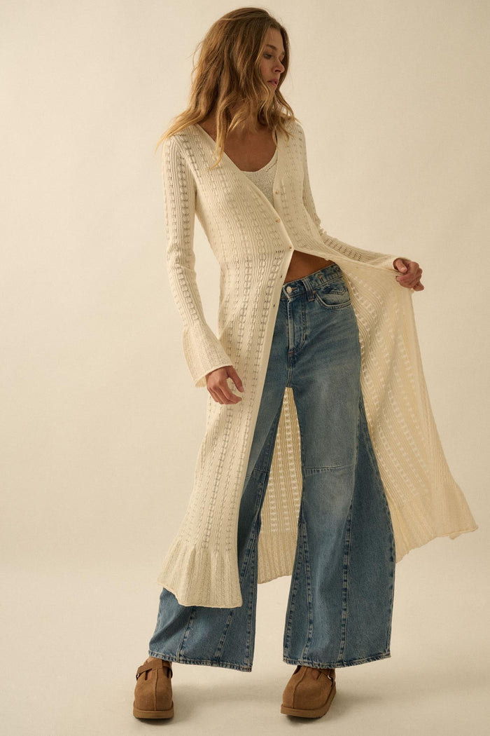 Away We Go Pointelle Rib-Knit Duster Cardigan - ShopPromesa