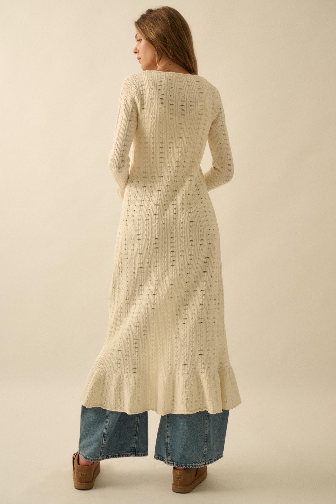 Away We Go Pointelle Rib-Knit Duster Cardigan - ShopPromesa