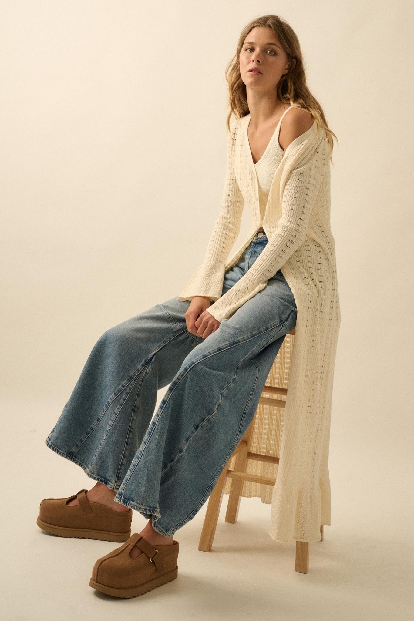 Away We Go Pointelle Rib-Knit Duster Cardigan - ShopPromesa