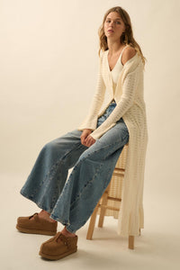 Away We Go Pointelle Rib-Knit Duster Cardigan - ShopPromesa