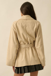 City Life Vegan Suede Belted Cropped Trench Coat - ShopPromesa