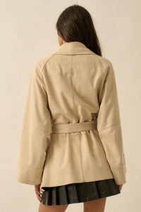 City Life Vegan Suede Belted Cropped Trench Coat - ShopPromesa