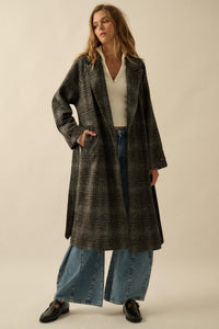 Check Point Plaid Tweed Belted Trench Coat - ShopPromesa