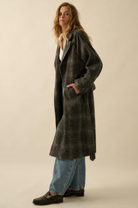 Check Point Plaid Tweed Belted Trench Coat - ShopPromesa