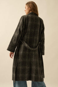 Check Point Plaid Tweed Belted Trench Coat - ShopPromesa