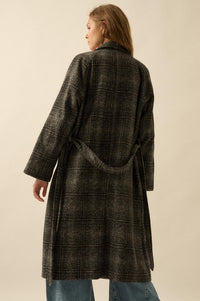 Check Point Plaid Tweed Belted Trench Coat - ShopPromesa