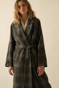 Check Point Plaid Tweed Belted Trench Coat - ShopPromesa