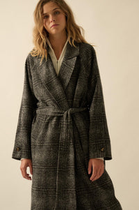 Check Point Plaid Tweed Belted Trench Coat - ShopPromesa