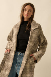 Check Point Plaid Tweed Belted Trench Coat - ShopPromesa