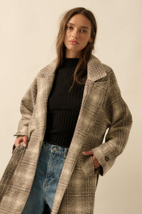 Check Point Plaid Tweed Belted Trench Coat - ShopPromesa