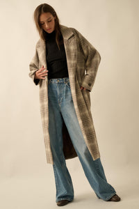 Check Point Plaid Tweed Belted Trench Coat - ShopPromesa