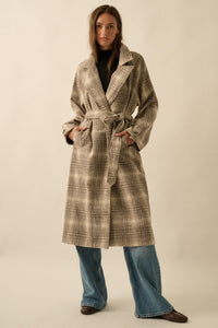 Check Point Plaid Tweed Belted Trench Coat - ShopPromesa