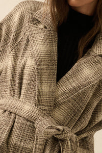 Check Point Plaid Tweed Belted Trench Coat - ShopPromesa