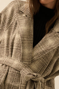 Check Point Plaid Tweed Belted Trench Coat - ShopPromesa