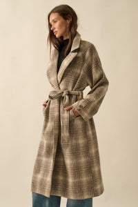Check Point Plaid Tweed Belted Trench Coat - ShopPromesa