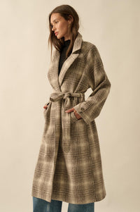 Check Point Plaid Tweed Belted Trench Coat - ShopPromesa
