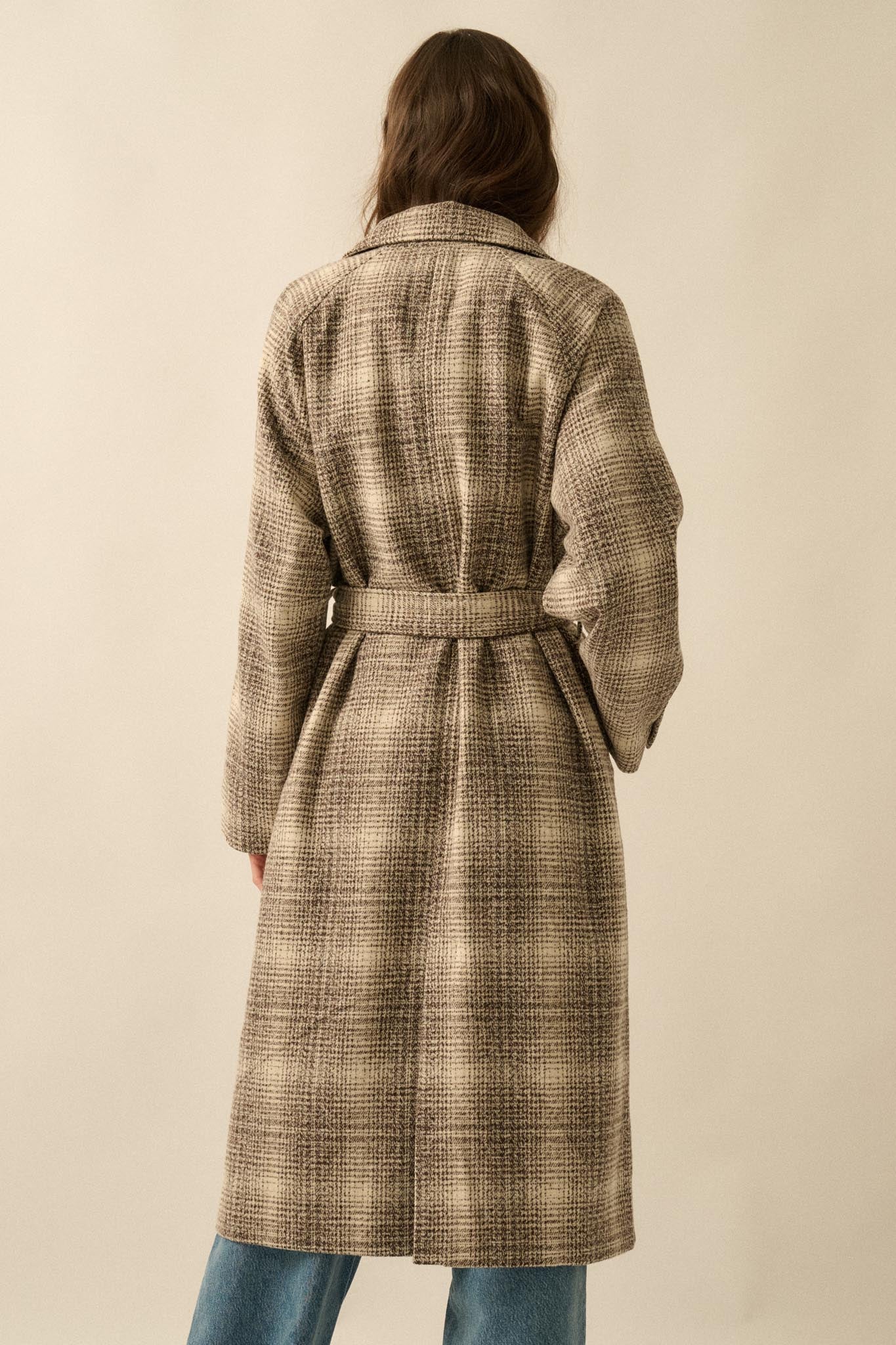 Check Point Plaid Tweed Belted Trench Coat - ShopPromesa