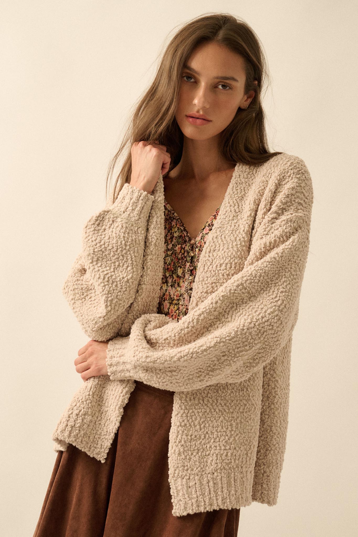 In My Feelings Textured Knit Open-Front Cardigan - ShopPromesa