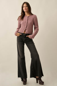 Quiet Calm Cable Knit Button-Up Cropped Cardigan - ShopPromesa