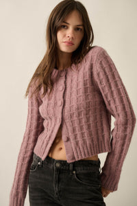 Quiet Calm Cable Knit Button-Up Cropped Cardigan - ShopPromesa