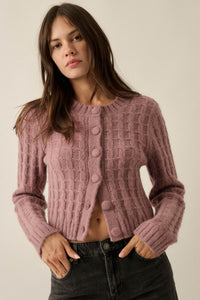 Quiet Calm Cable Knit Button-Up Cropped Cardigan - ShopPromesa
